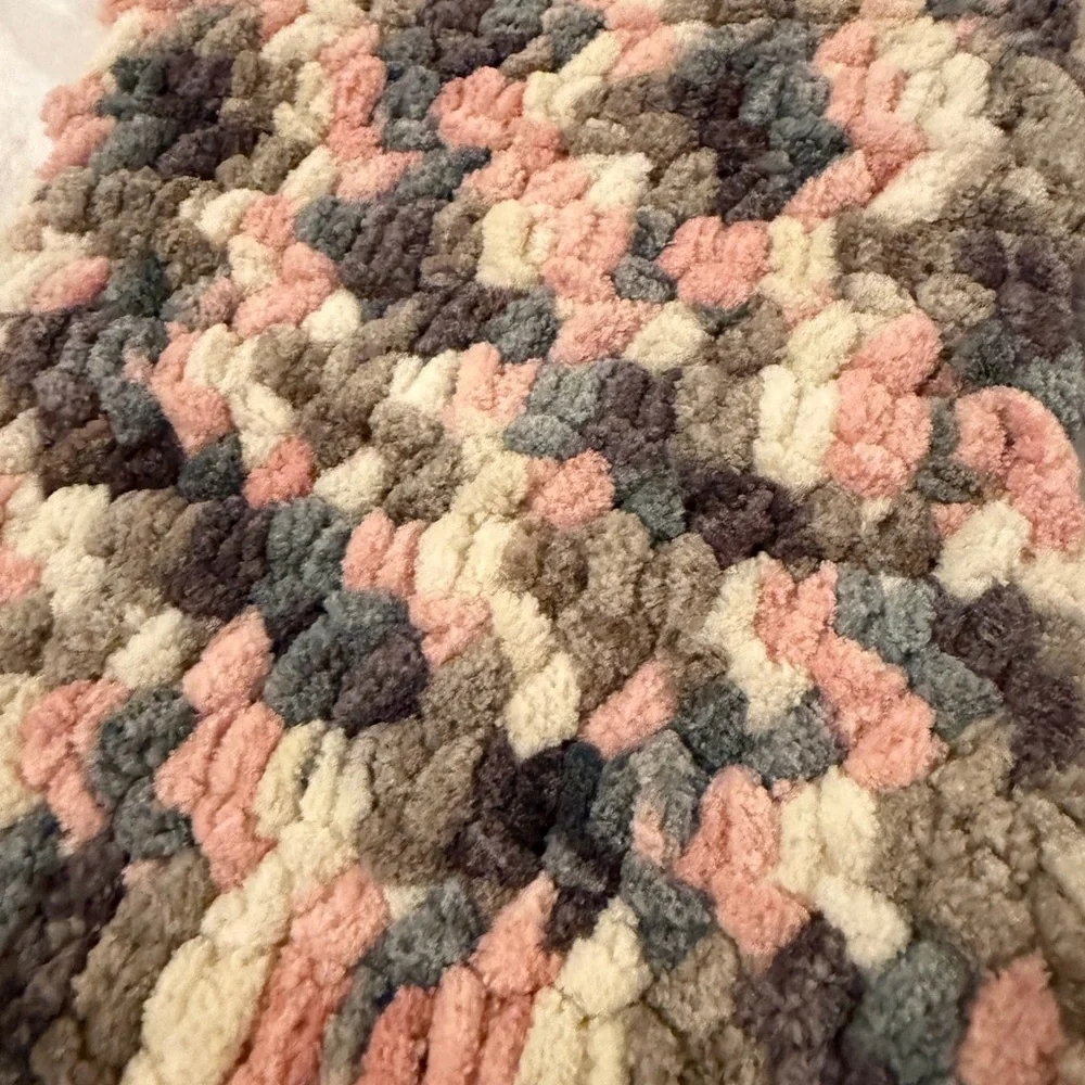 New Handmade Crochet Cozy Pink, Blue, Gray, Purple and white Super Soft Scarf